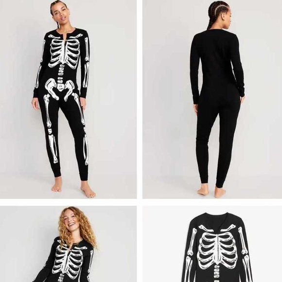 New women's  Old Navy Halloween one-piece pajamas Bone To Be Wild Skeleton - Picture 2 of 11